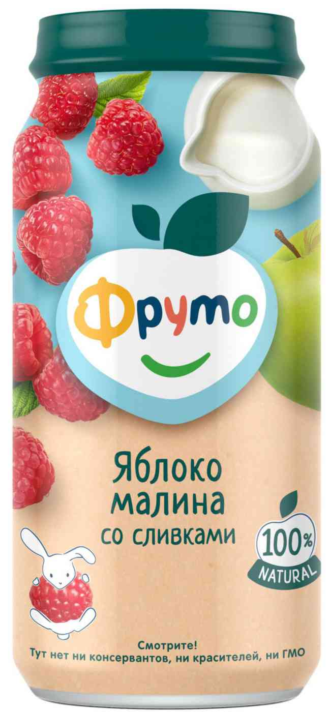 Пюре фруктово-ягодное Фруто яблоко-малина-сливки с 6 месяцев