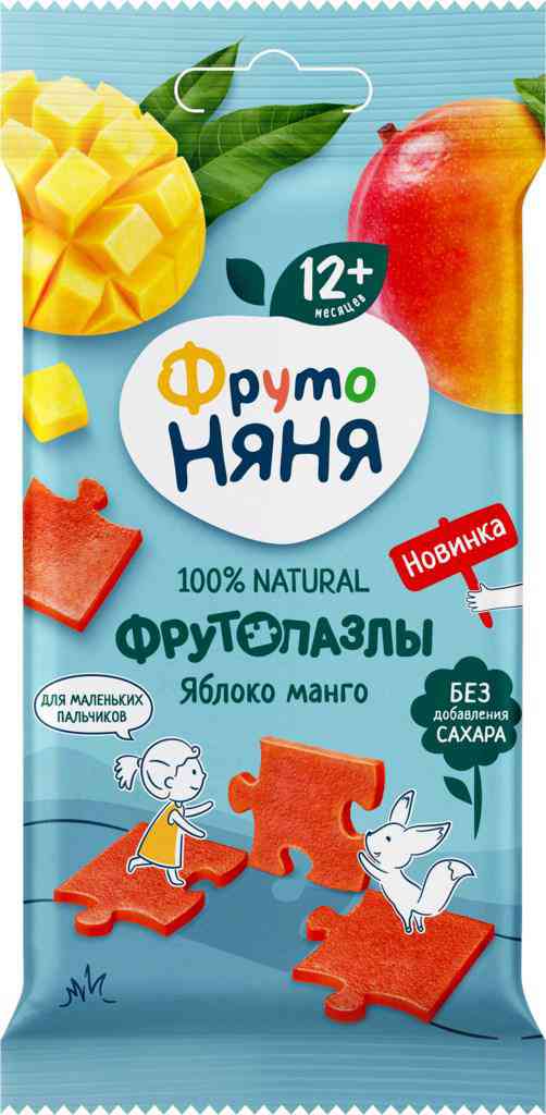 

Кусочки фруктовые ФрутоНяня Фрутопазлы Яблоко, манго, с 12 месяцев