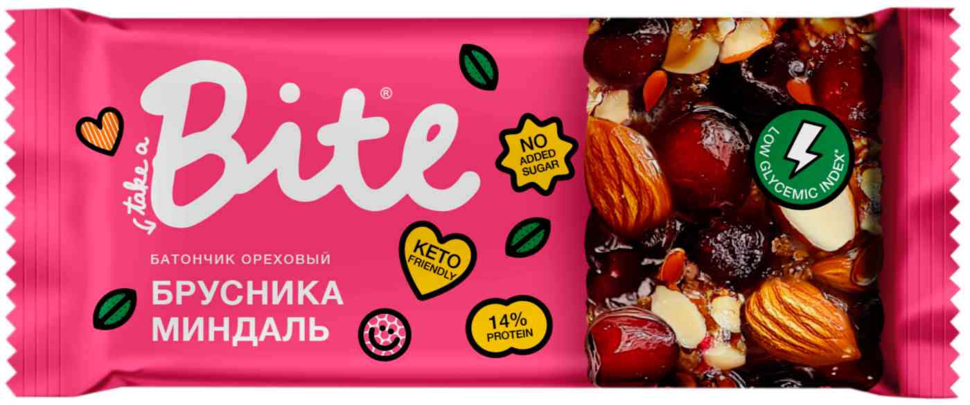 

Батончик ореховый Take a Bite брусника-миндаль