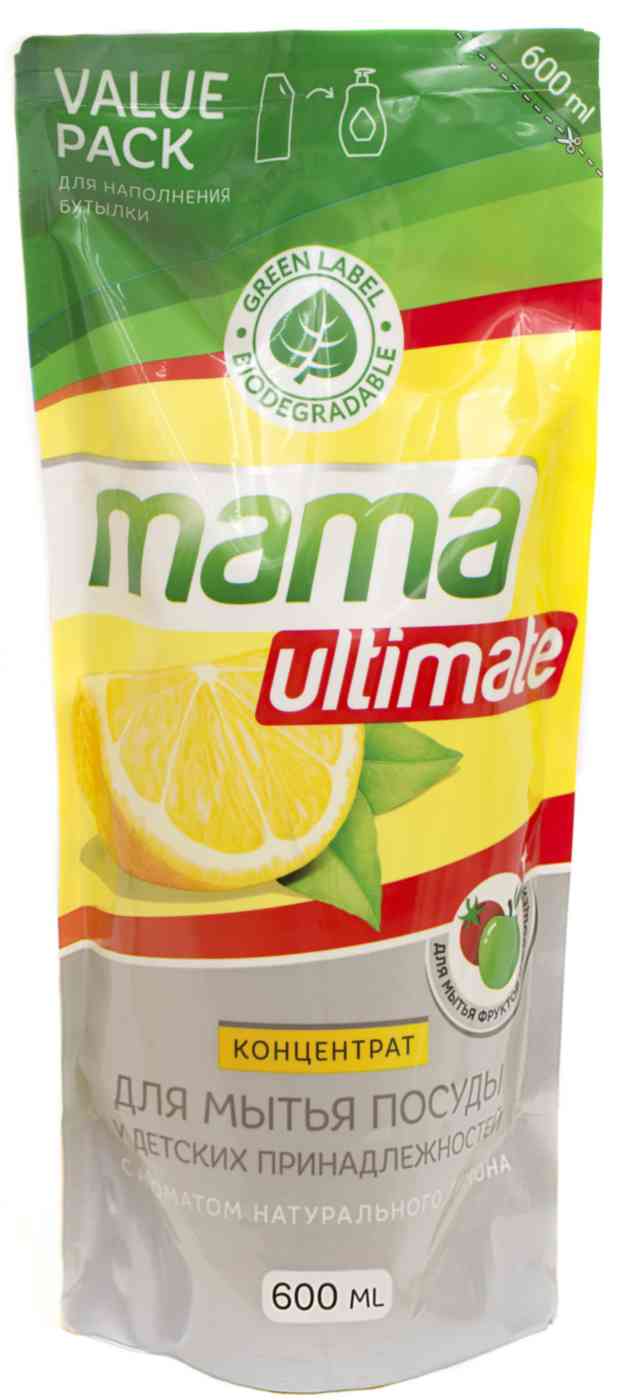 

Гель-концентрат для мытья посуды и детских принадлежностей Mama Ultimate лимон сменный блок