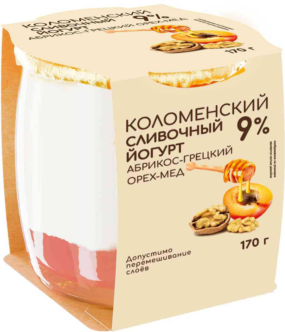 Йогурт сливочный Коломенский Абрикос-грецкий орех-мед 9%