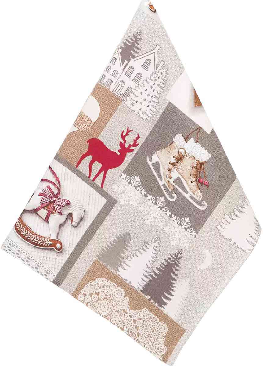 Полотенце кухонное Лапландия рогожка цвет серыйкофейныйкрасный 156₽