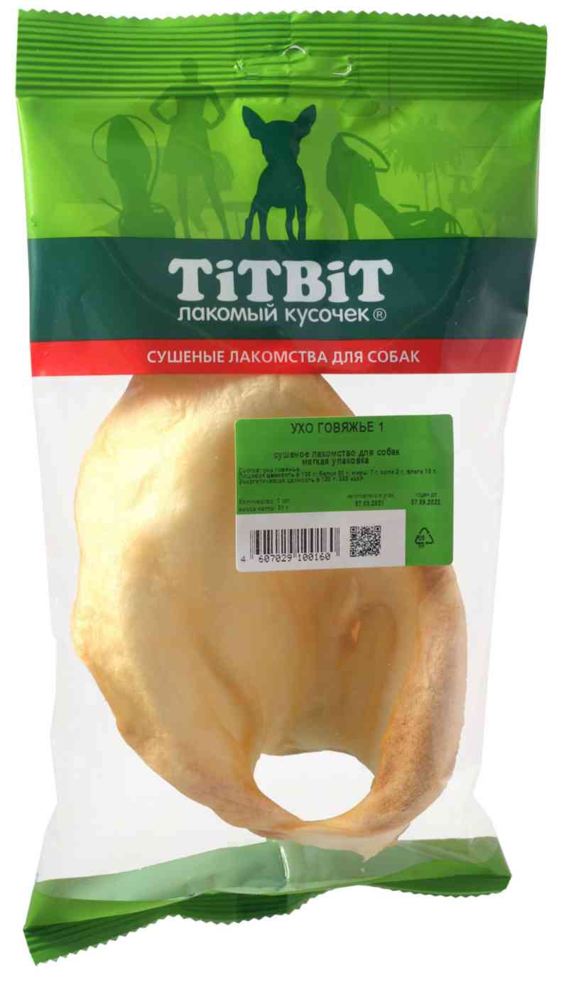 

Лакомство для собак TiTBiT Ухо говяжье